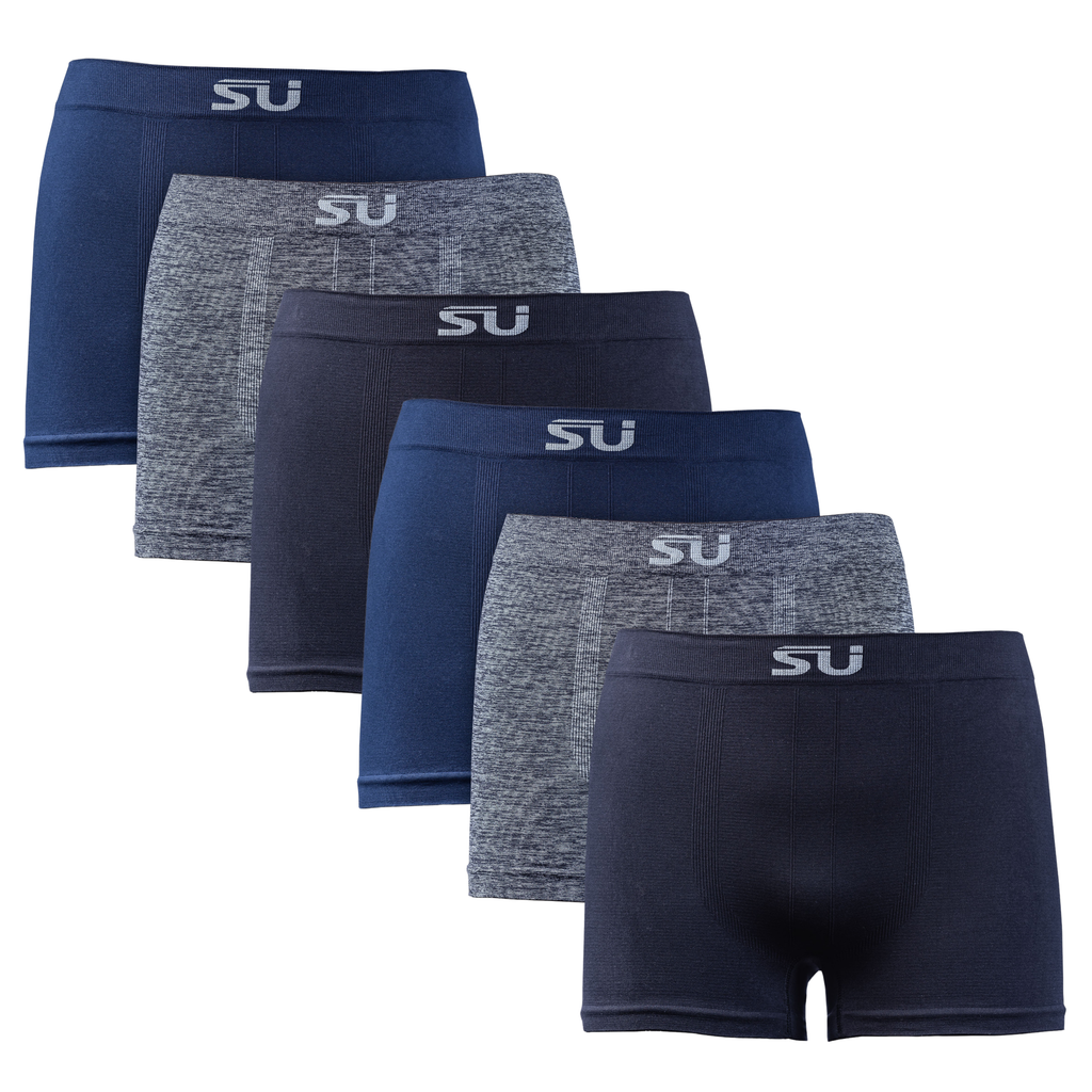 SU Boxer Black Grey Navy 6 pack Seamfree Underwear